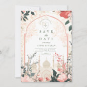 Traditionele Elegante Bloemen Islamitische Huwelij Save The Date (Voorkant)