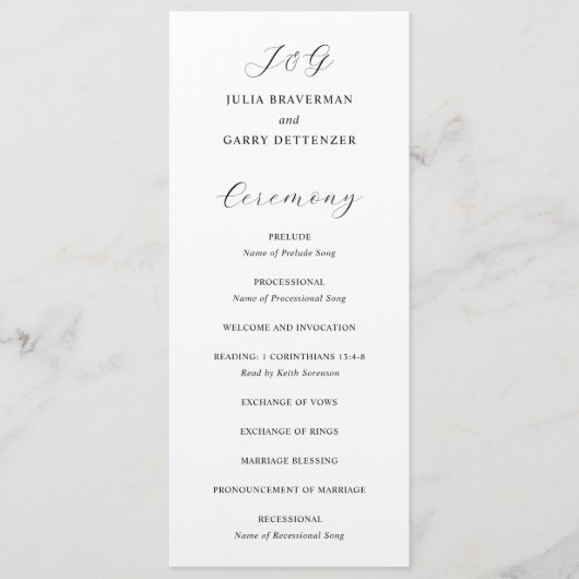 Traditionele elegante bruiloft programmakaart (Voorkant)