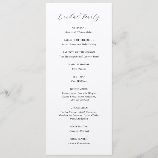 Traditionele elegante bruiloft programmakaart (Achterkant)