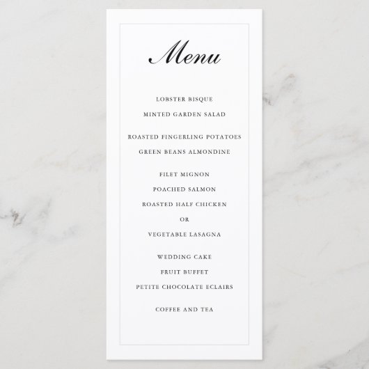 Traditionele Elegante Eenvoudige Huwelijksmenu Programmakaart (Voorkant)