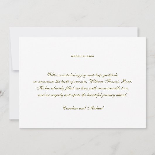 Traditionele Elegante Geslacht Neutrale Geboorte Aankondiging (Voorkant)