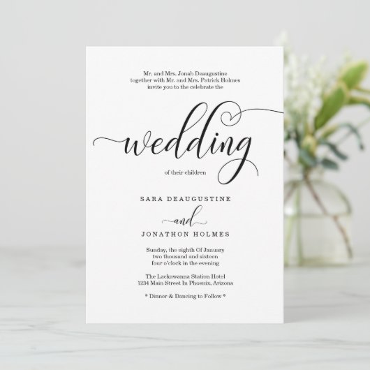 Traditionele elegante kalligrafie bruiloft uitnodi kaart (Staand voorkant)