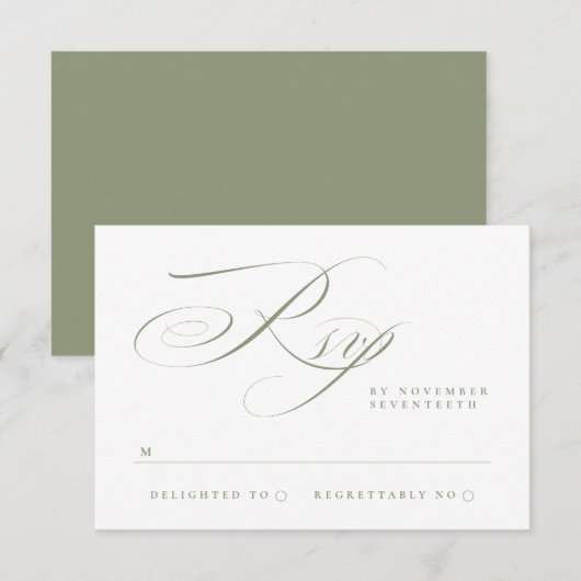 Traditionele Elegante Kalligrafie Sage Groene Brui RSVP Kaartje (Voorkant / Achterkant)
