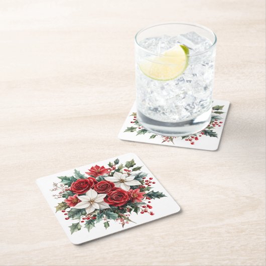 Traditionele elegante kerstpunsettia kartonnen onderzetters (Insitu)