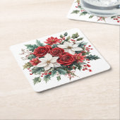 Traditionele elegante kerstpunsettia kartonnen onderzetters (Schuin)