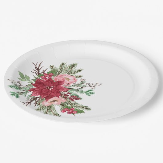 Traditionele elegante kerstpunsettia papieren bordje (Gekanteld)