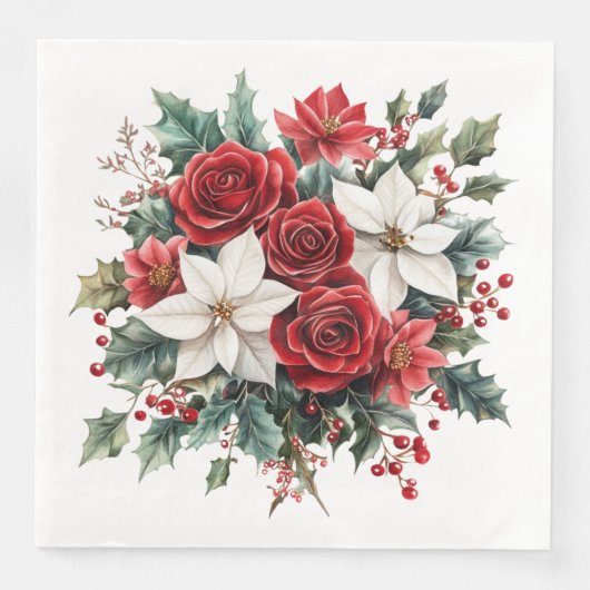 Traditionele elegante kerstpunsettia servet (Voorkant)