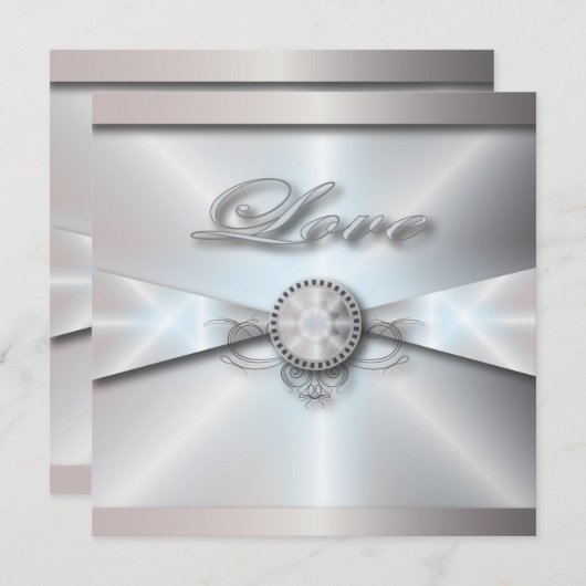 Traditionele elegante parel witte bruiloft kaart (Voorkant / Achterkant)