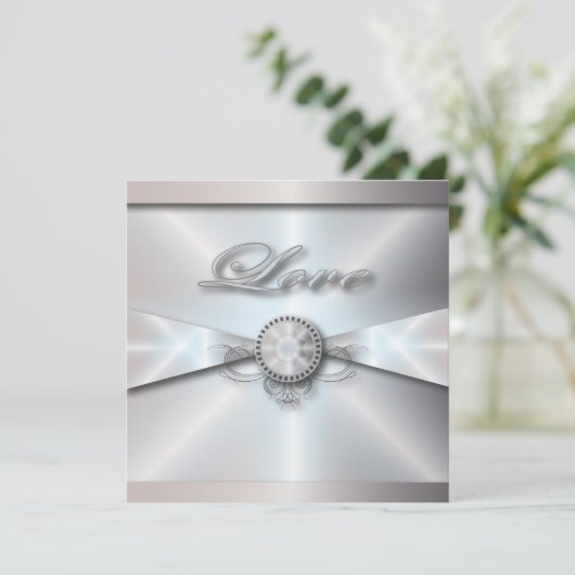 Traditionele elegante parel witte bruiloft kaart (Staand voorkant)