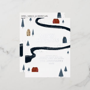 Traditionele elegante rustieke winter sneeuw Kerst Folie Feestdagen Briefkaart