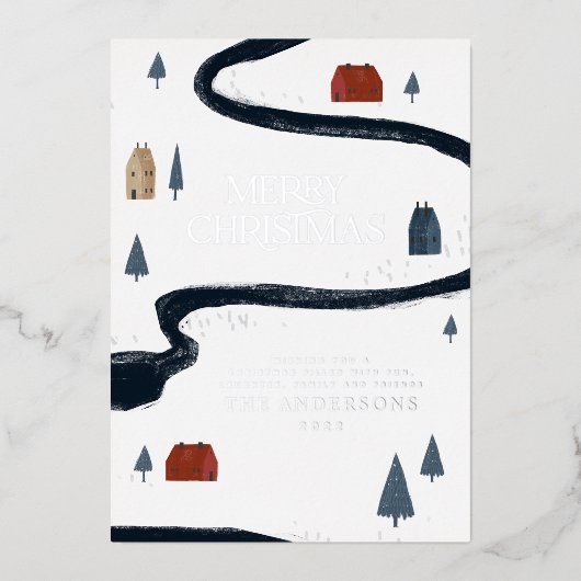 Traditionele elegante rustieke winter sneeuw Kerst Folie Feestdagenkaart (Voorkant)