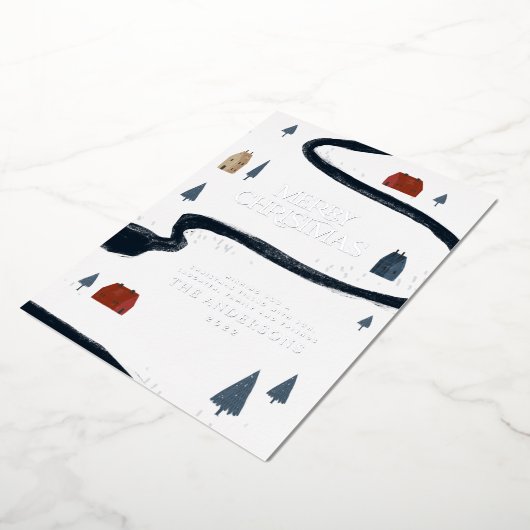 Traditionele elegante rustieke winter sneeuw Kerst Folie Feestdagenkaart (Gedraaid)