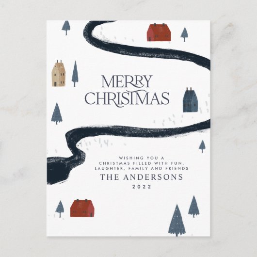 Traditionele elegante wintersneeuwkerst feestdagenkaart (Voorkant)