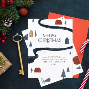 Traditionele elegante wintersneeuwkerst feestdagenkaart