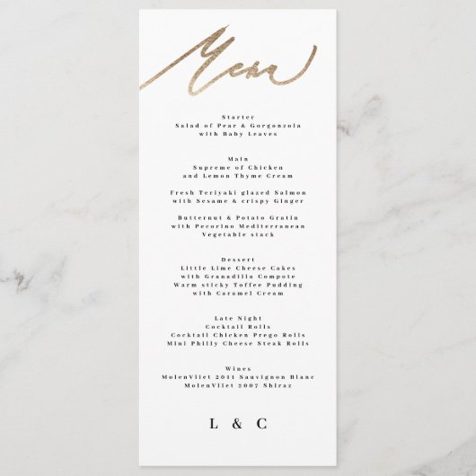 Traditionele Elegante Zwart Goud Kalligrafie Bruil Menu (Voorkant)