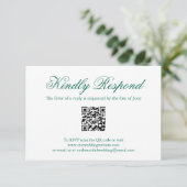 Traditionele Emerald Green formele QR-code bruilof RSVP Kaartje (Staand voorkant)