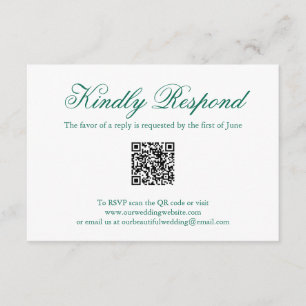 Traditionele Emerald Green formele QR-code bruilof RSVP Kaartje