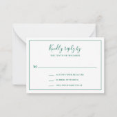 Traditionele Emerald Green Mini Wedding RSVP Kaart Notitiekaartje (Voorkant)