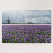 Traditionele en moderne windmolens met bloemen legpuzzel (Horizontaal)