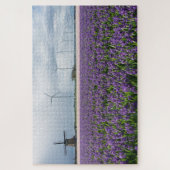 Traditionele en moderne windmolens met bloemen legpuzzel (Verticaal)