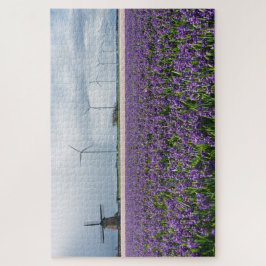 Traditionele en moderne windmolens met bloemen legpuzzel