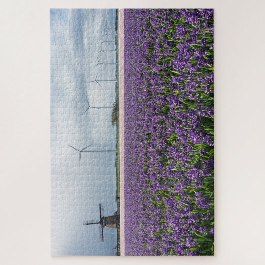 Traditionele en moderne windmolens met bloemen legpuzzel (Verticaal)