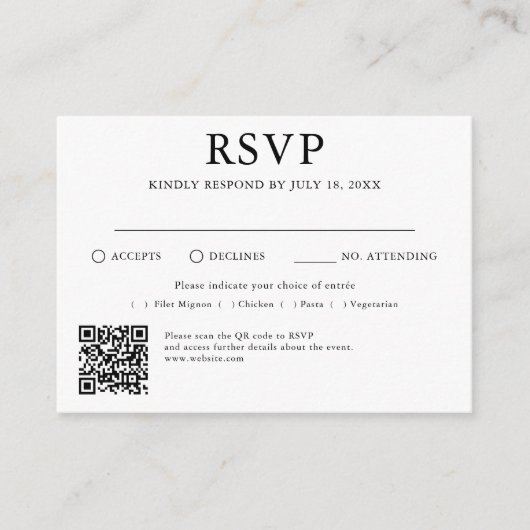 Traditionele en QR-code bruiloft RSVP behuizing au Informatiekaartje (Voorkant)