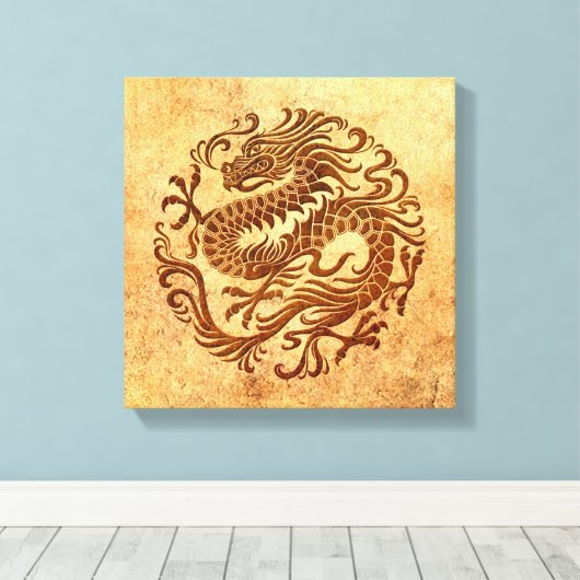 Traditionele  en versleten Chinese drakencirkel Canvas Afdruk (Insitu (Houten vloer))
