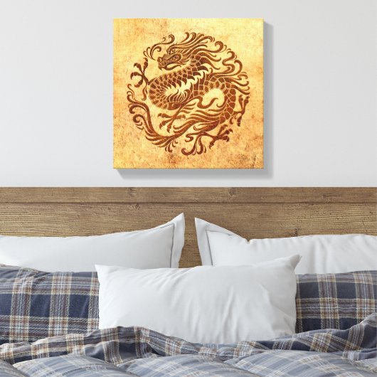 Traditionele  en versleten Chinese drakencirkel Canvas Afdruk (Insitu (Slaapkamer))