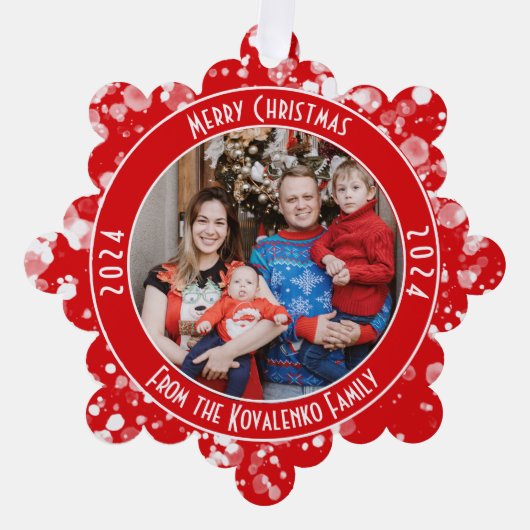 Traditionele familiefoto Rood Groen Plaid Vakantie Ornament Kaart (Voorkant)