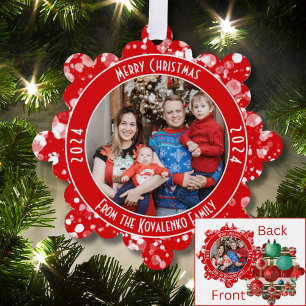 Traditionele familiefoto Rood Groen Plaid Vakantie Ornament Kaart