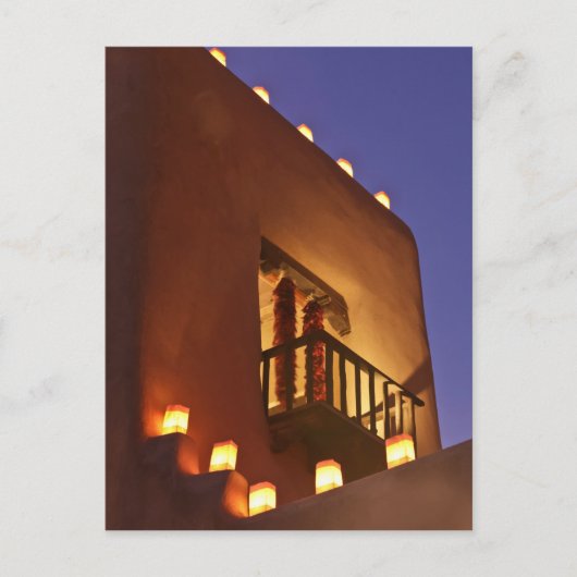 Traditionele farolitos verlichten adobe structuren briefkaart (Voorkant)