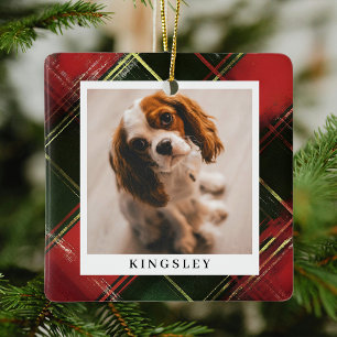 Traditionele feestelijke plaid huisdier foto kerst keramisch ornament