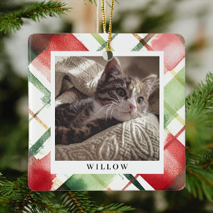 Traditionele feestelijke plaid huisdier foto kerst keramisch ornament
