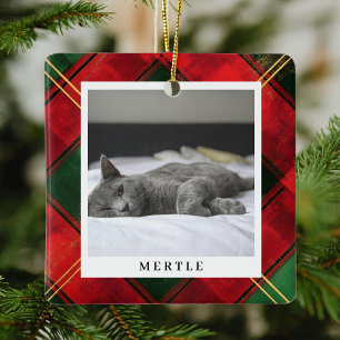 Traditionele feestelijke plaid huisdier foto kerst keramisch ornament