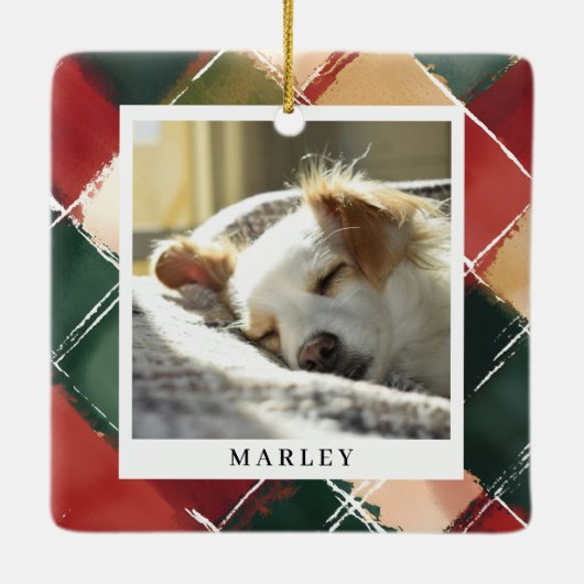 Traditionele feestelijke plaid huisdier foto kerst keramisch ornament (Achterkant)