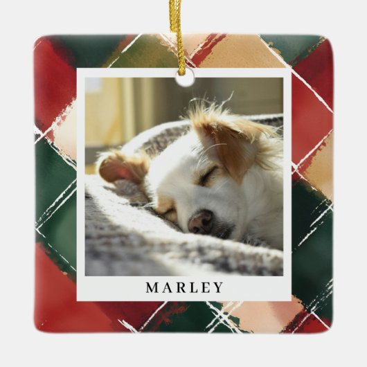 Traditionele feestelijke plaid huisdier foto kerst keramisch ornament (Voorkant)