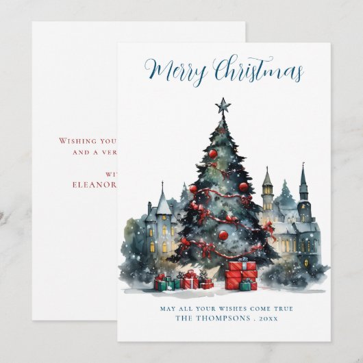 Traditionele feestelijke scène Vrolijk kerstfeest Feestdagenkaart (Voorkant / Achterkant)