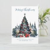 Traditionele feestelijke scène Vrolijk kerstfeest Feestdagenkaart (Staand voorkant)
