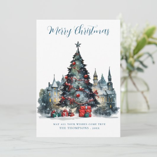 Traditionele feestelijke scène Vrolijk kerstfeest Feestdagenkaart (Staand voorkant)