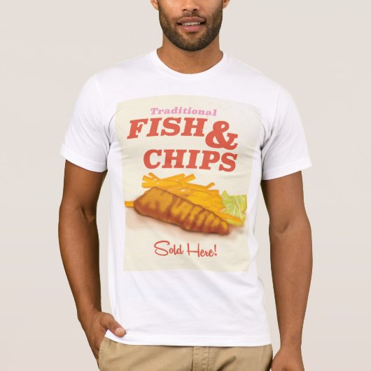 Traditionele fish and Chips vintage poster T-shirt (Voorkant)