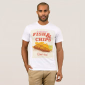 Traditionele fish and Chips vintage poster T-shirt (Voorkant volledig)
