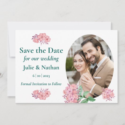 Traditionele Floral Design Flat Save the Date Kaar (Voorkant)