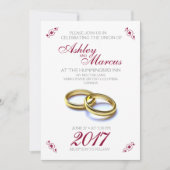 Traditionele Floral en Rings Burgundy Gray Wedding Kaart (Voorkant)