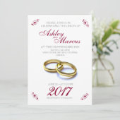 Traditionele Floral en Rings Burgundy Gray Wedding Kaart (Staand voorkant)