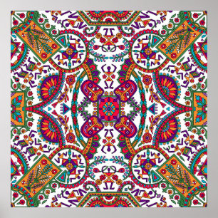Traditionele Folk Art Allover Designart, etnisch,  Poster