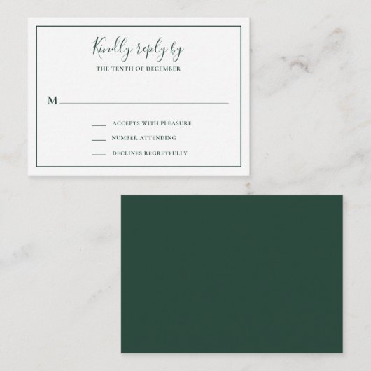 Traditionele Forest Green Mini Wedding RSVP Kaart Notitiekaartje (Voorkant / Achterkant)