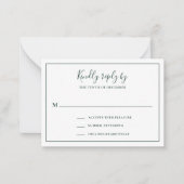 Traditionele Forest Green Mini Wedding RSVP Kaart Notitiekaartje (Voorkant)