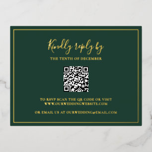 Traditionele Forest Green QR Code Wedding RSVP Kaa Folie Uitnodiging Briefkaart