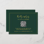 Traditionele Forest Green QR Code Wedding RSVP Kaa Folie Uitnodiging Briefkaart (Voorkant / Achterkant)